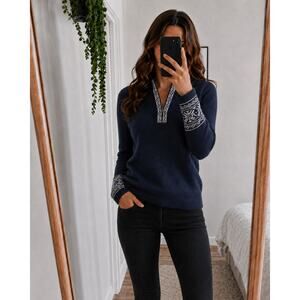 Meister Megan Jacquard Print Zip Neck Sweater Sz M